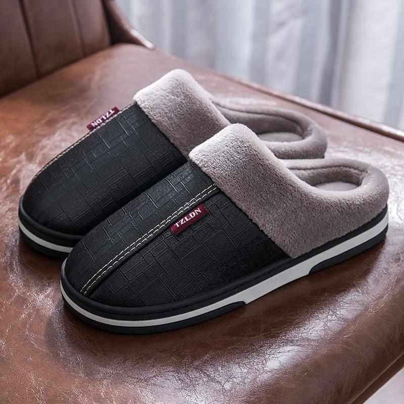 Men and Women Big Size 13, 14, and 16 Winter Indoor Warm Plush Waterproof PU Leather Slippers
