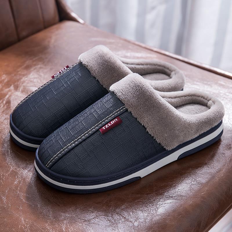 Men and Women Big Size 13, 14, and 16 Winter Indoor Warm Plush Waterproof PU Leather Slippers