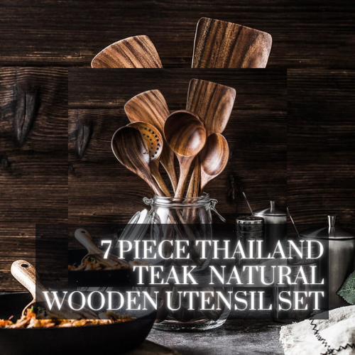 AUSHC - 50% SALE Extravaganza! 7-Piece Thailand Teak Natural Wooden Utensil Set ⭐️⭐️⭐️⭐️⭐️ Rating!