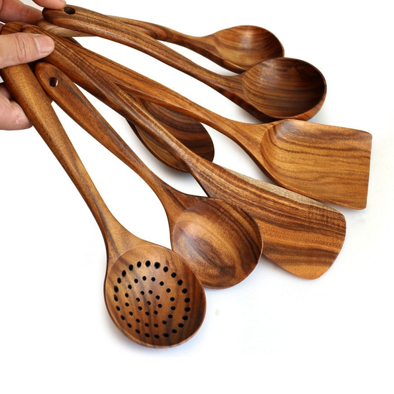 AUSHC - 50% SALE Extravaganza! 7-Piece Thailand Teak Natural Wooden Utensil Set ⭐️⭐️⭐️⭐️⭐️ Rating!