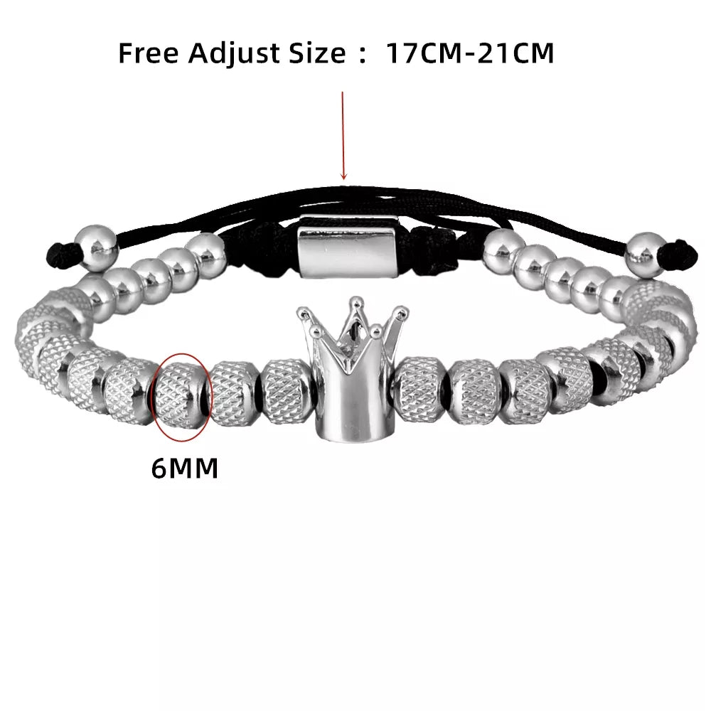 AUSHC - Luxury Crown Men Bracelet 316L Stainless Steel Bracelet Bangle Titanium Steel Gold Color Bracelet Adjust Size Men Jewelry Gift