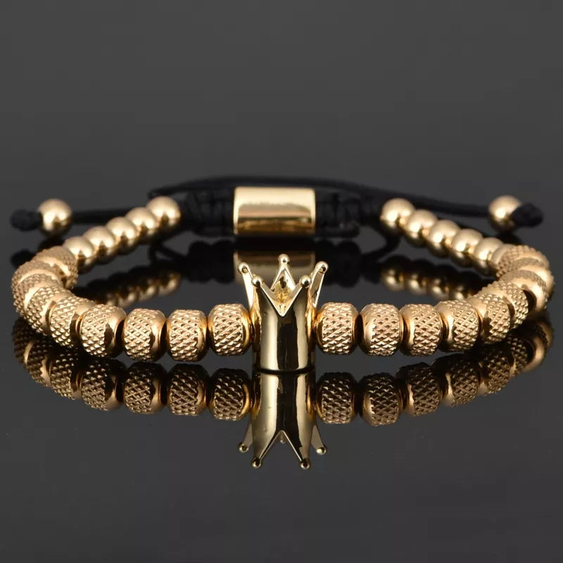 AUSHC - Luxury Crown Men Bracelet 316L Stainless Steel Bracelet Bangle Titanium Steel Gold Color Bracelet Adjust Size Men Jewelry Gift