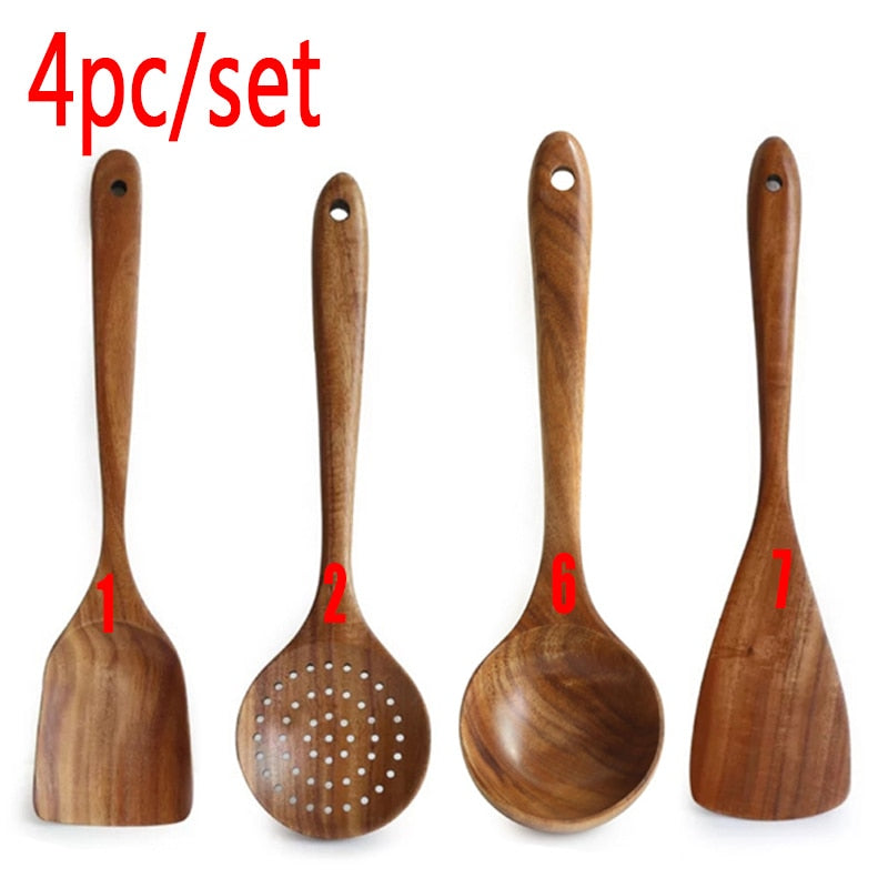 AUSHC - 50% SALE Extravaganza! 7-Piece Thailand Teak Natural Wooden Utensil Set ⭐️⭐️⭐️⭐️⭐️ Rating!