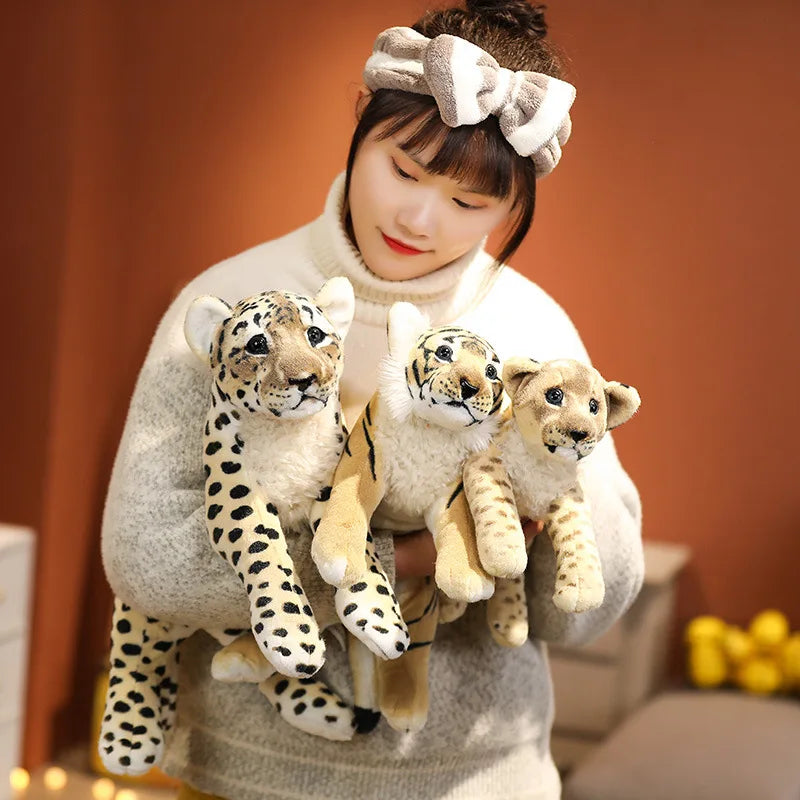 AUSHC - 14-23 inches Simulation Lion Tiger Leopard Plush Toys Cute Stuffed Soft Real Like Animal Toys Decor Gift