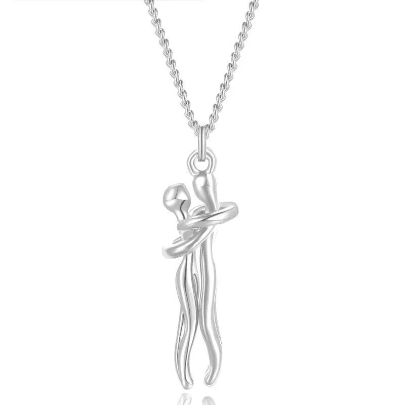 AUSHC - 1 Piece Simple Lovers Hug Necklace Personality Creative Titanium Steel Embracing Necklace Fashion Couple Chain Necklace Pendant