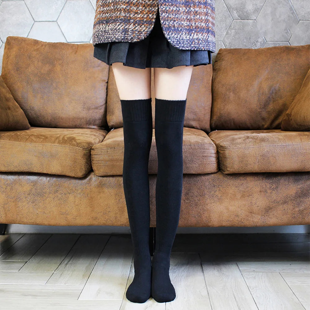 AUSHC - Knee Thigh High Socks For Women Long Stockings Cute Kawaii Thick Leg Warmers Cotton Tall Tube Girl Sock