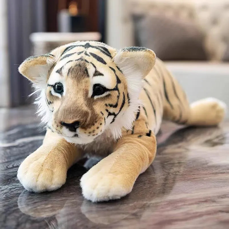 AUSHC - 14-23 inches Simulation Lion Tiger Leopard Plush Toys Cute Stuffed Soft Real Like Animal Toys Decor Gift