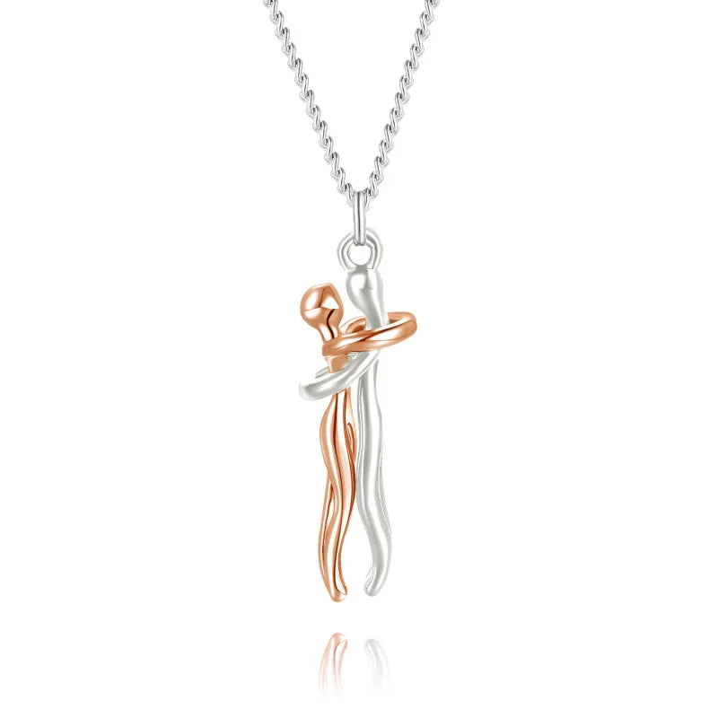 AUSHC - 1 Piece Simple Lovers Hug Necklace Personality Creative Titanium Steel Embracing Necklace Fashion Couple Chain Necklace Pendant