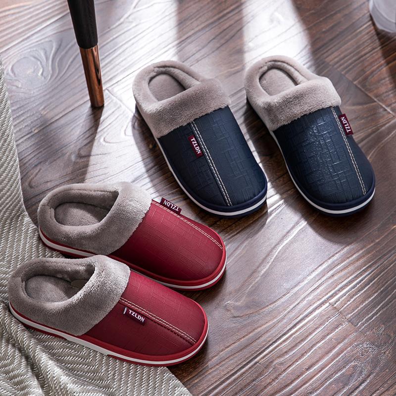 Men and Women Big Size 13, 14, and 16 Winter Indoor Warm Plush Waterproof PU Leather Slippers