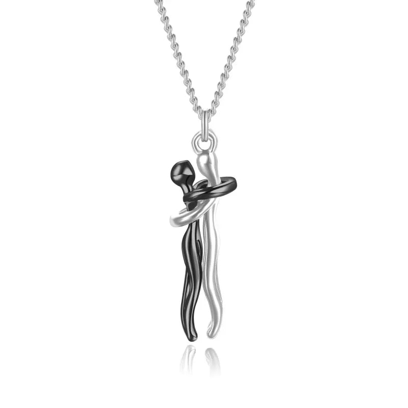 AUSHC - 1 Piece Simple Lovers Hug Necklace Personality Creative Titanium Steel Embracing Necklace Fashion Couple Chain Necklace Pendant