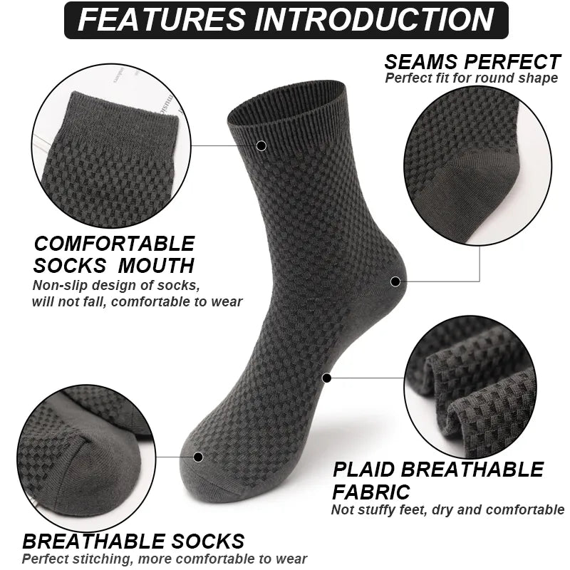 10 Pairs of High-Quality Black Bamboo Socks for Men (Size 39-48)