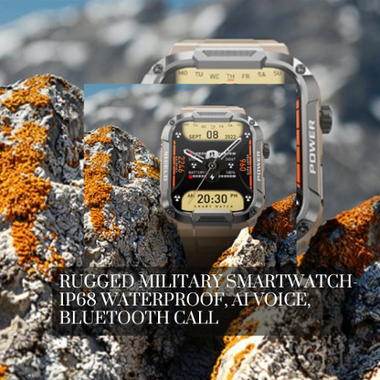 Rugged Military Smartwatch- IP68 Waterproof, AI Voice, Bluetooth Call