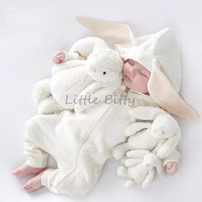 Spring Autumn Newborn Baby Boys Rabbit Cartoon Hooded Rompers Infant Jumpsuits Easter Bunny Baby Romper Zipper Newborn Clothes