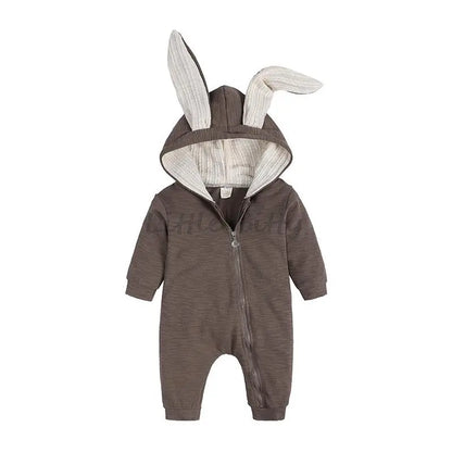 Spring Autumn Newborn Baby Boys Rabbit Cartoon Hooded Rompers Infant Jumpsuits Easter Bunny Baby Romper Zipper Newborn Clothes