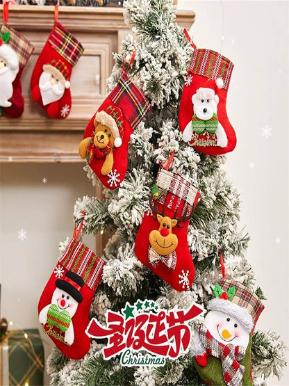 AUSHC - Christmas Stockings Christmas Decoration Supplies Christmas Dress up Ornament Small Christmas Tree Pendant Children's Gift Bag