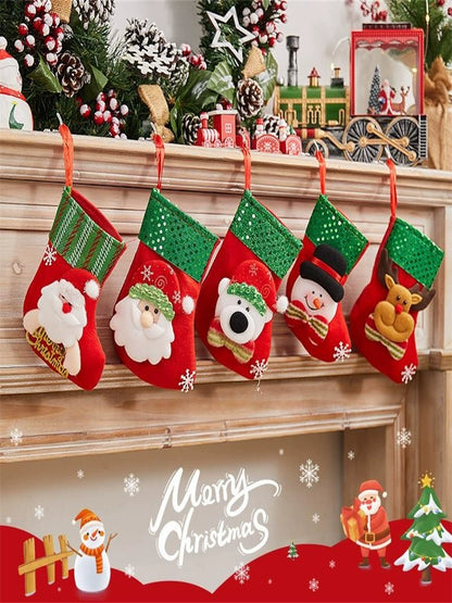 AUSHC - Christmas Stockings Christmas Decoration Supplies Christmas Dress up Ornament Small Christmas Tree Pendant Children's Gift Bag