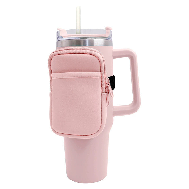 AUSHC - Neoprene Coin Purse 40Oz Car Cup with Straw Protective Case Double Pocket Handle Large Ice Cup Cup Cover Storage Pouch