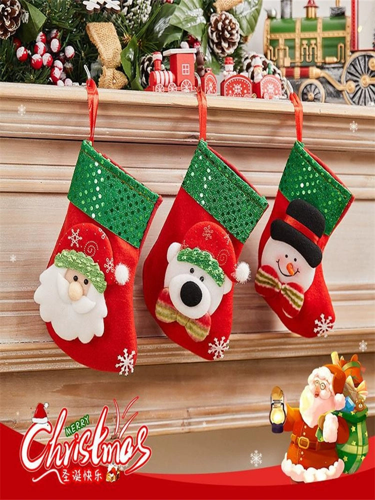 AUSHC - Christmas Stockings Christmas Decoration Supplies Christmas Dress up Ornament Small Christmas Tree Pendant Children's Gift Bag