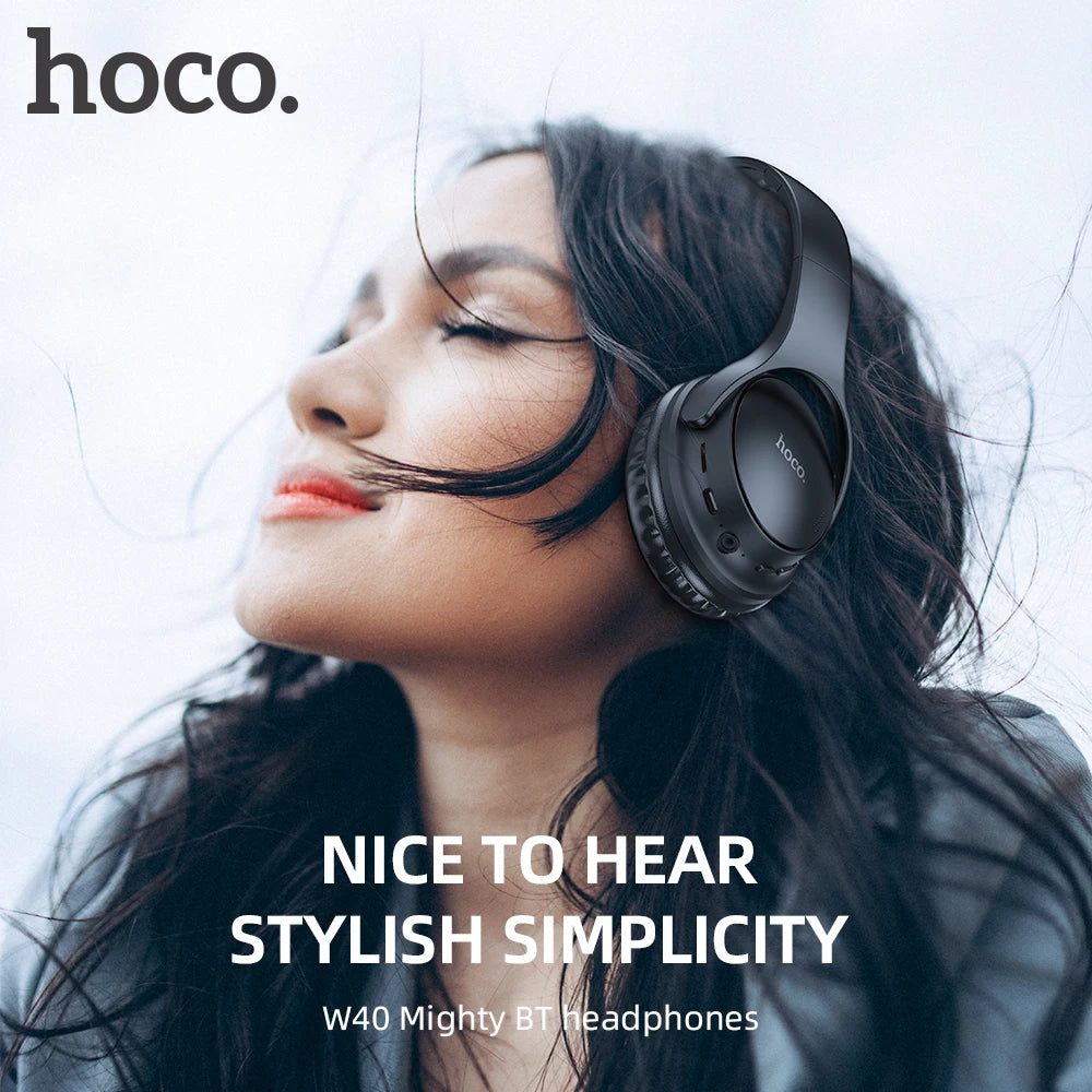 HOCO W40 Bluetooth 5.3 Wireless Headphone Music Headset 40mm Drivers Hands-Free Earphones Support AUX TF HiFi Sport Headphone