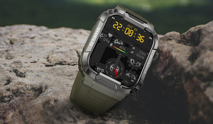 Rugged Military Smartwatch- IP68 Waterproof, AI Voice, Bluetooth Call