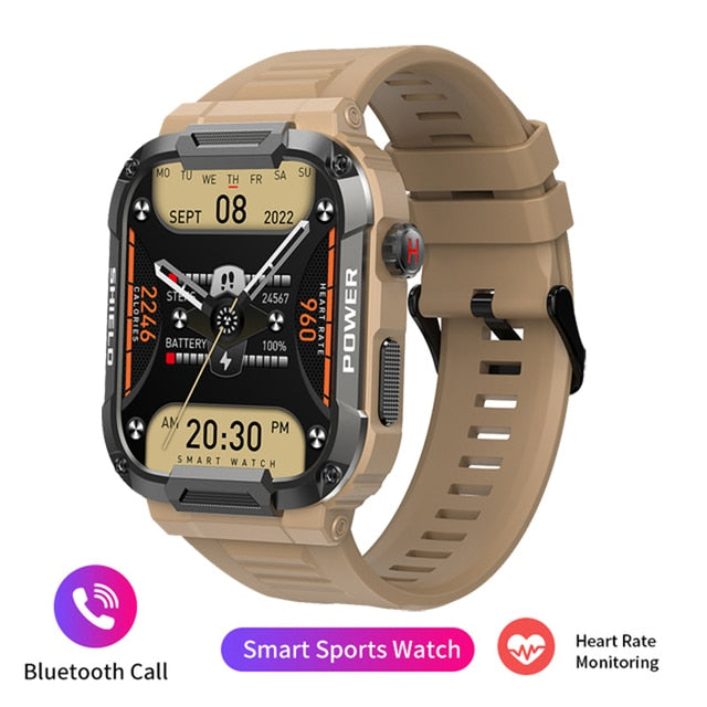 Rugged Military Smartwatch- IP68 Waterproof, AI Voice, Bluetooth Call