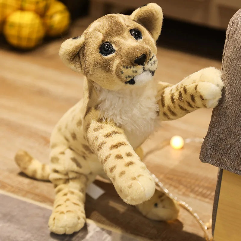 AUSHC -  14-23 inches Simulation Lion Tiger Leopard Plush Toys Cute Stuffed Soft Real Like Animal Toys  Decor Gift