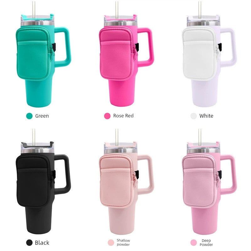 AUSHC - Neoprene Coin Purse 40Oz Car Cup with Straw Protective Case Double Pocket Handle Large Ice Cup Cup Cover Storage Pouch