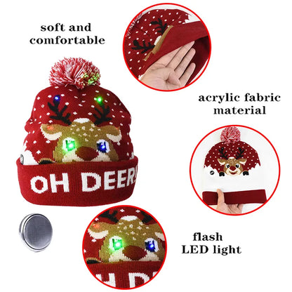 AUSHC - Santa Elk Knitted Christmas Sweater Beanie Hat With LED Light Up Christmas Gift For Everyone!  ⭐⭐⭐⭐⭐Rating