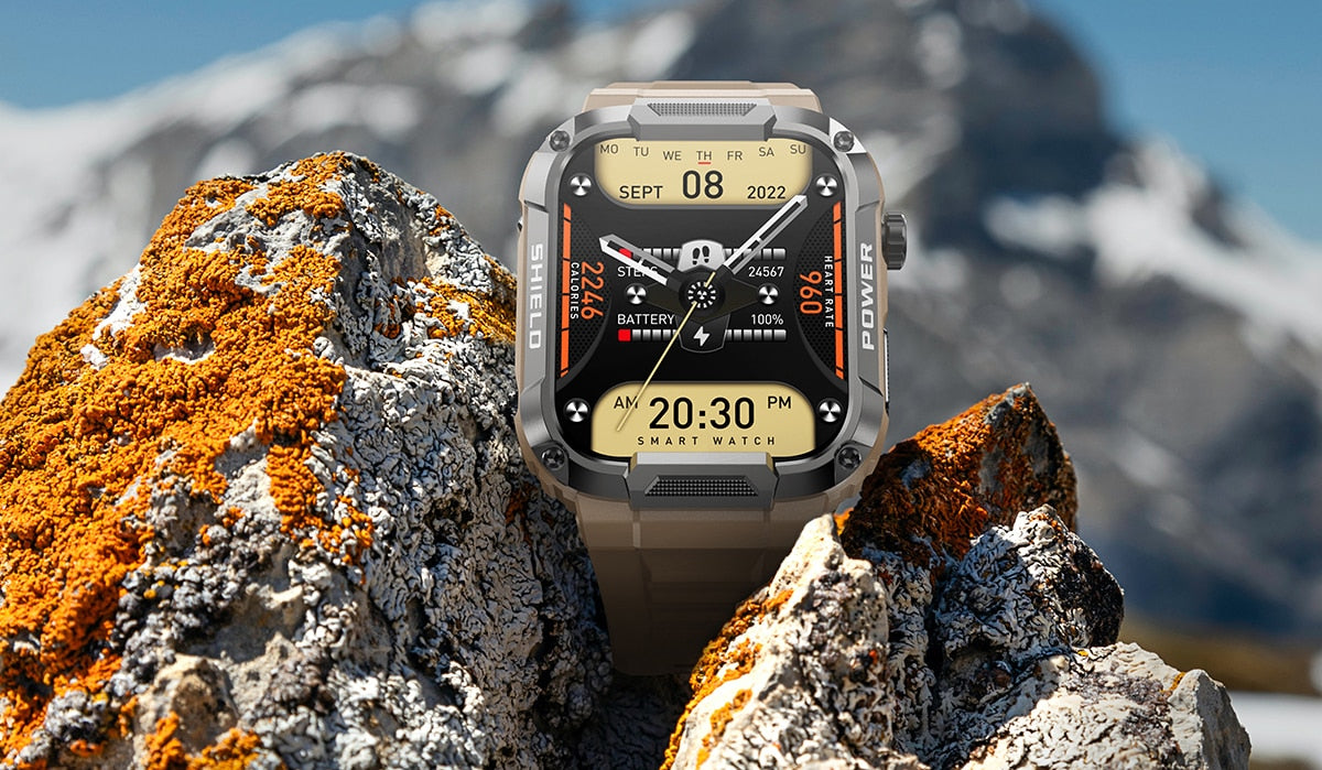 Rugged Military Smartwatch- IP68 Waterproof, AI Voice, Bluetooth Call