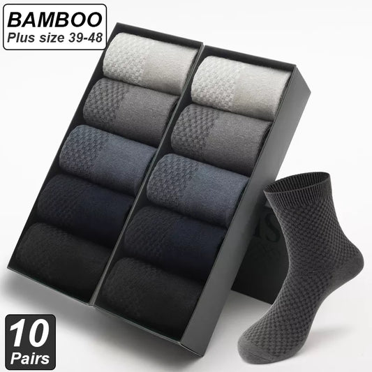 10 Pairs of High-Quality Black Bamboo Socks for Men (Size 39-48)