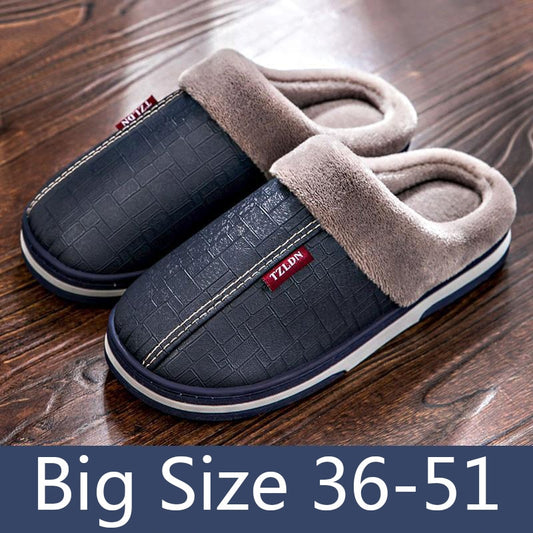 Men and Women Big Size 13, 14, and 16  Winter Indoor Warm Plush Waterproof PU Leather Slippers